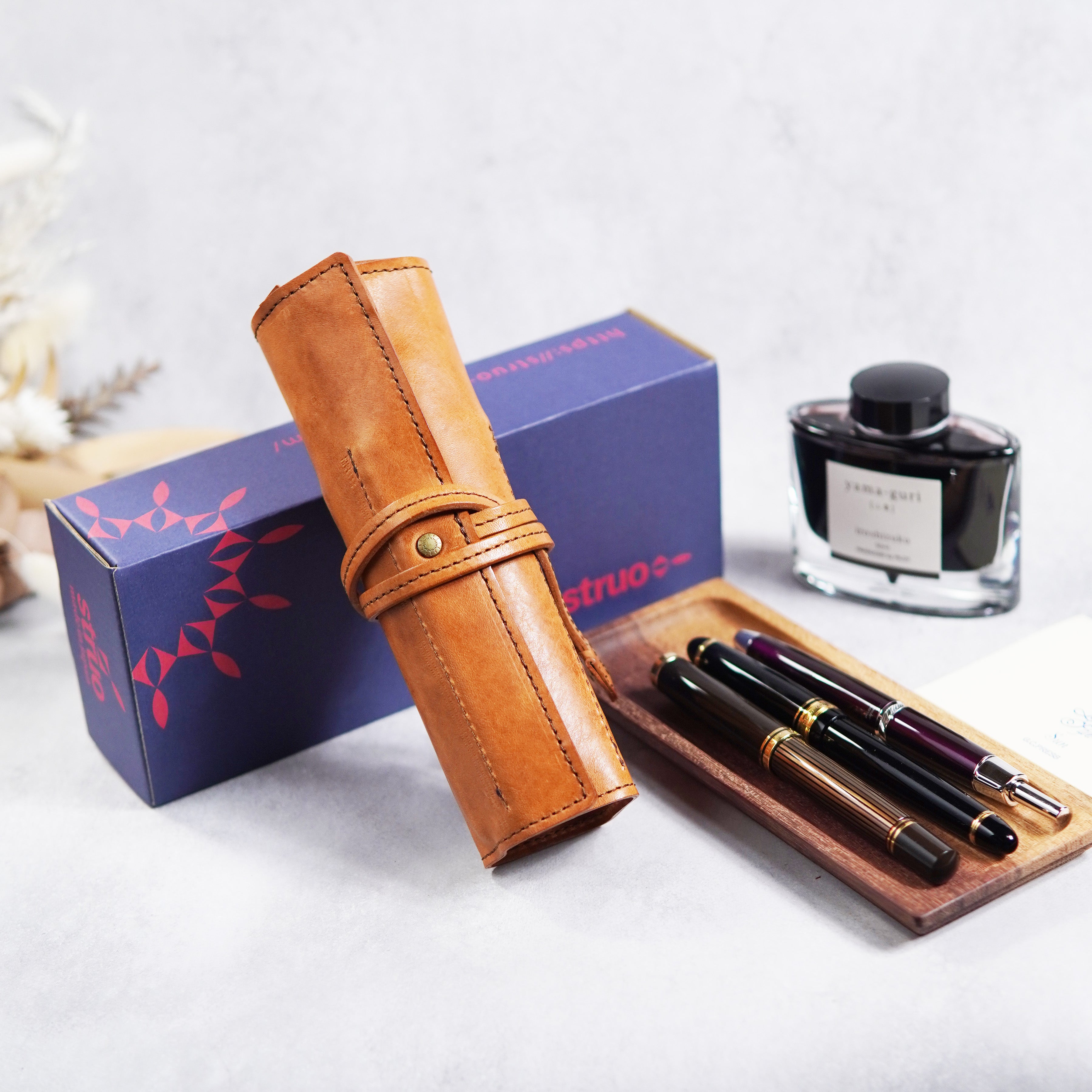 高さ180mm_4本】STRUO 万年筆 ペンケース 4本用 革 4本差し