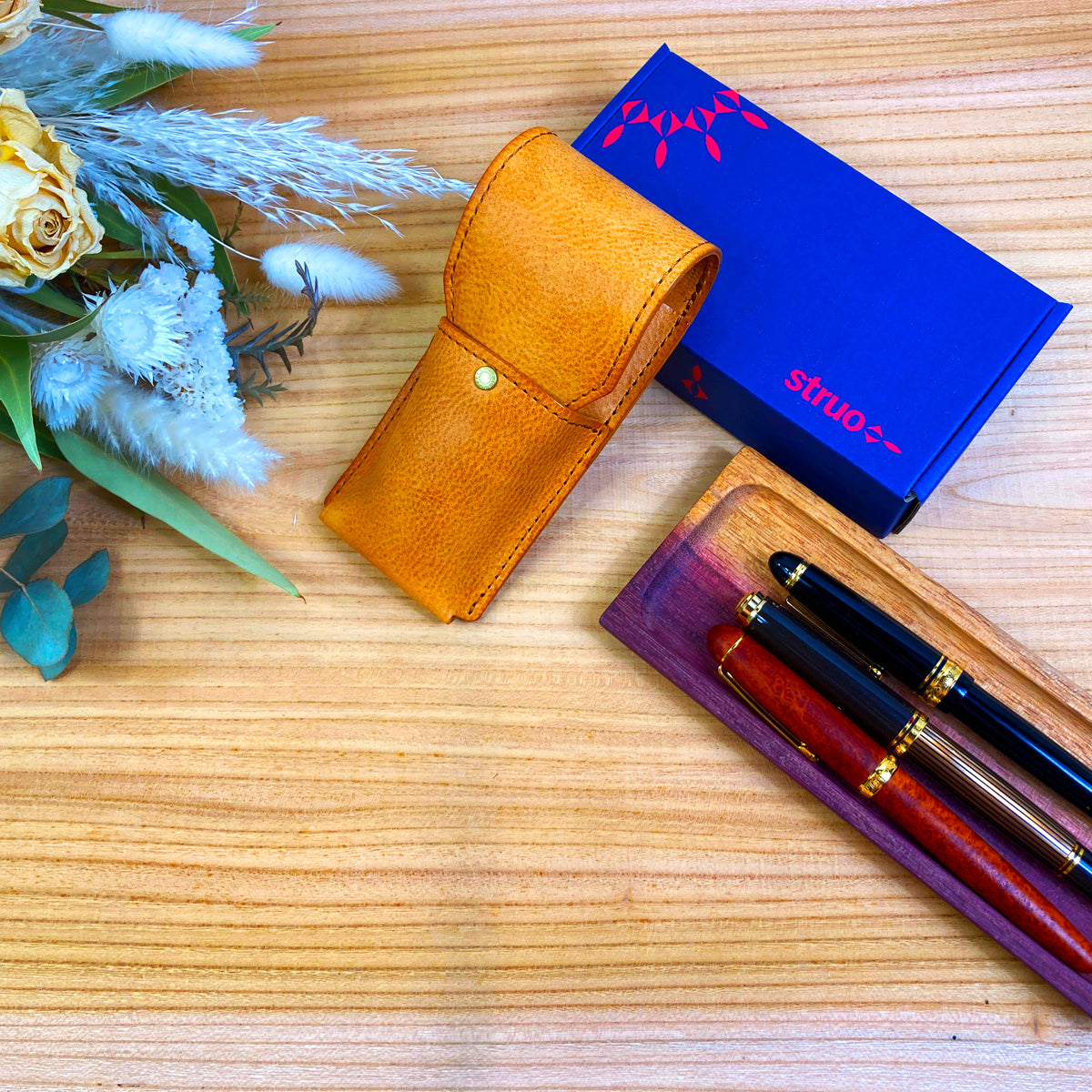 Lサイズ_17mm_3本】STRUO 万年筆 ペンケース 3本 革 ペンケース 3本