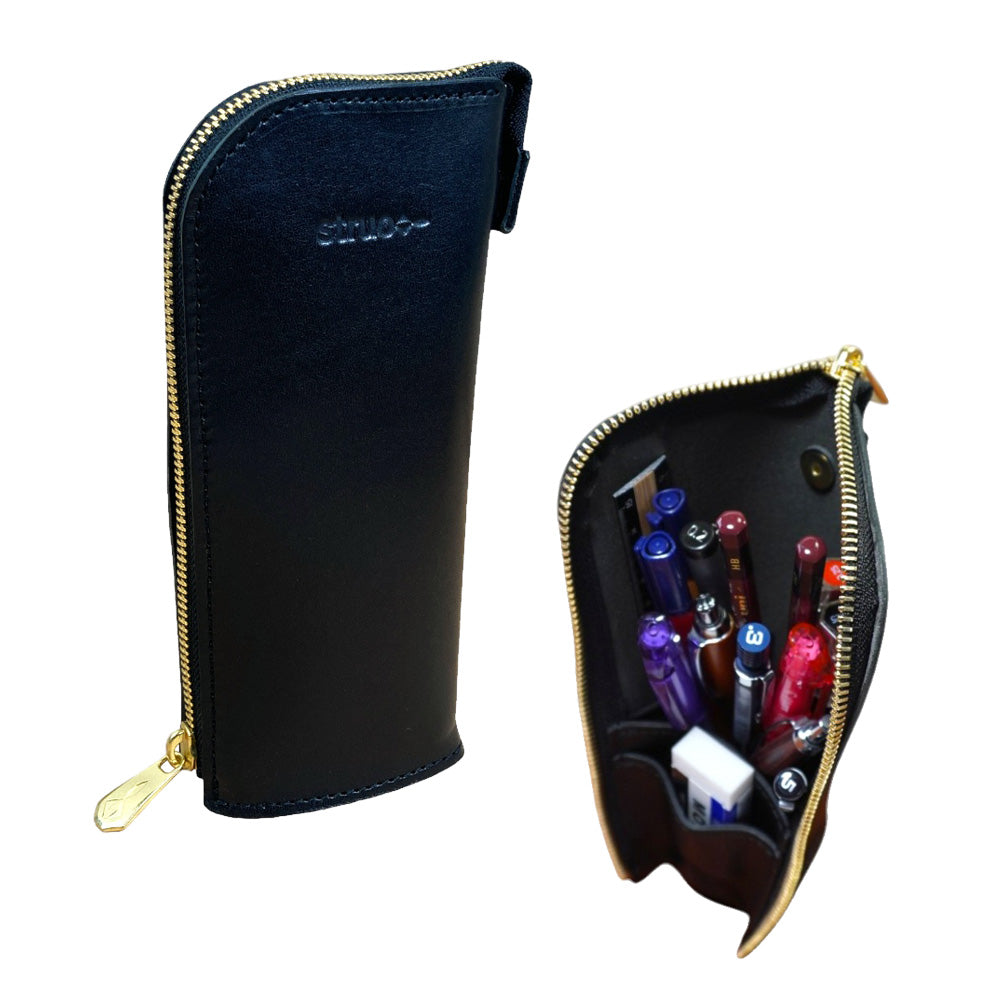 【L-高さ192mm_15本_黒色】STRUO 立てるペンケース 革 ブラック 黒 BLACK 大容量 筆箱 ブランド 栃木レザー 高級 立つ スタンドペンケース おしゃれ 可愛い ビジネス メンズ レディース 中学生 高校生 大学生 社会人 大人 男性 女性 男子 女子 かわいい シンプル ミニマリスト クロ